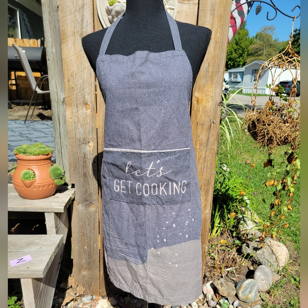 Krumbs Apron with 'Let's Get Cooking' Design-tan/grey